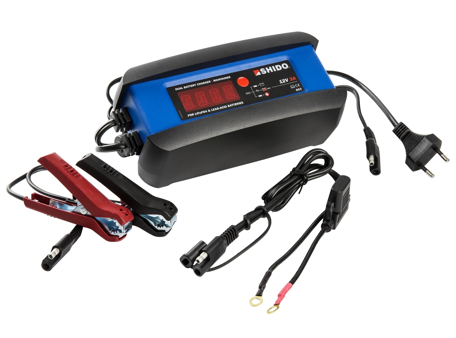 Shido DC3 Batterie Ladegerät für Lithium LIon LifePO4 AGM Gel mit Zubehör