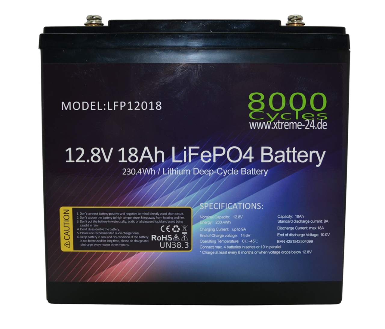 LifePO4 12V 18Ah 230,4Wh Lithium Eisenphosphat Akkumulator mit Batteriemanagementsystem 8000Cycles BMS wie 20Ah 24Ah 25Ah
