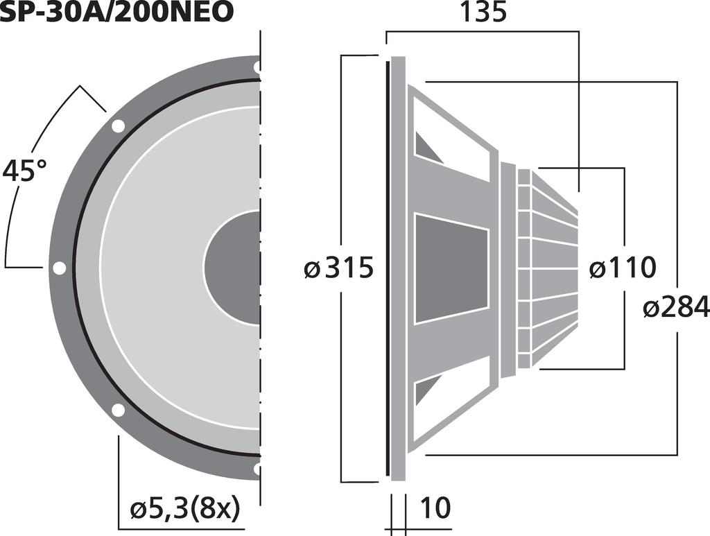MONACOR SP-30/200NEO NEODYM-PA-Tiefmitteltöner, 400 W/200 W (MAX/RMS), 8Ω