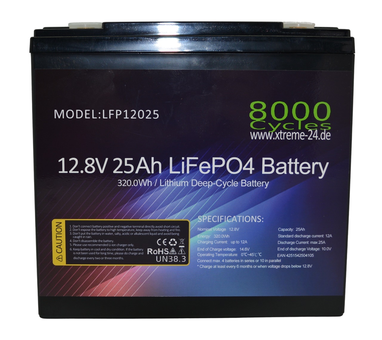 LifePO4 12V 25Ah 320Wh Lithium Eisenphosphat Akkumulator mit Batteriemanagementsystem 8000Cycles BMS wie 18Ah 20Ah 24Ah 